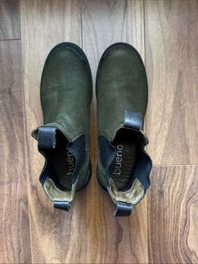 Bueno Olive Green Chelsea Slip-On Ankle Boots
